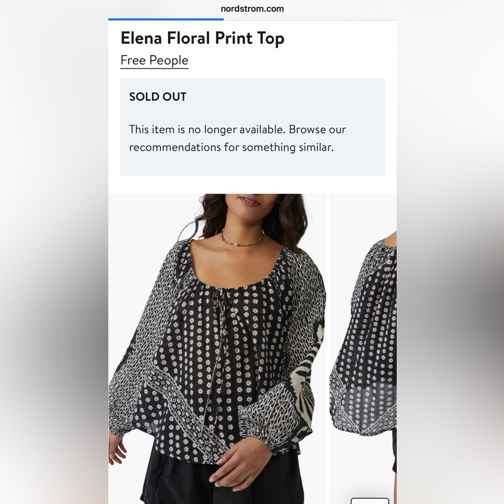 Free People Black and White Graphic Relaxed Blouse